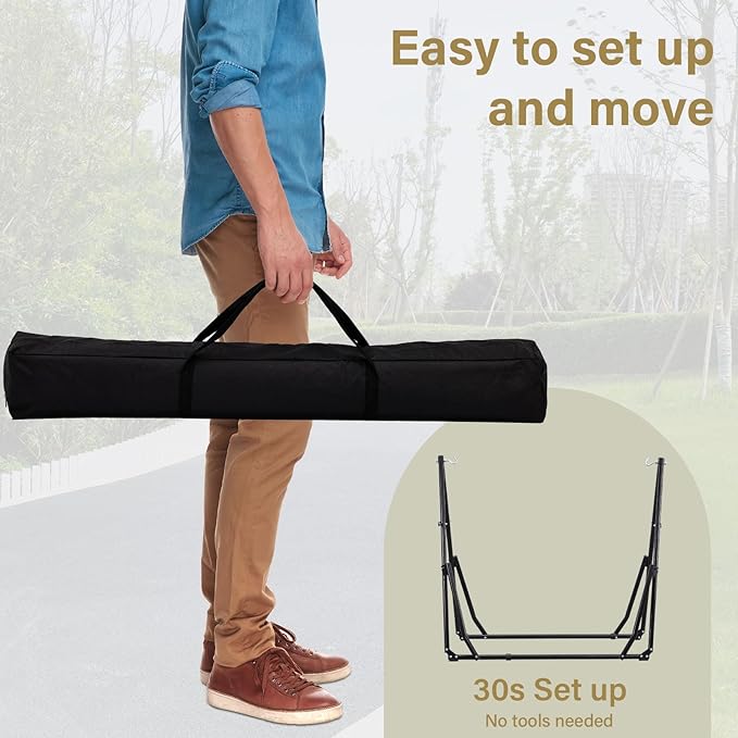 GDY Hammock Chair with Stand 550 lb Capacity Easy Set Up with Carrying Bag Portable for Travel/Backpacking/Beach/Backyard White.