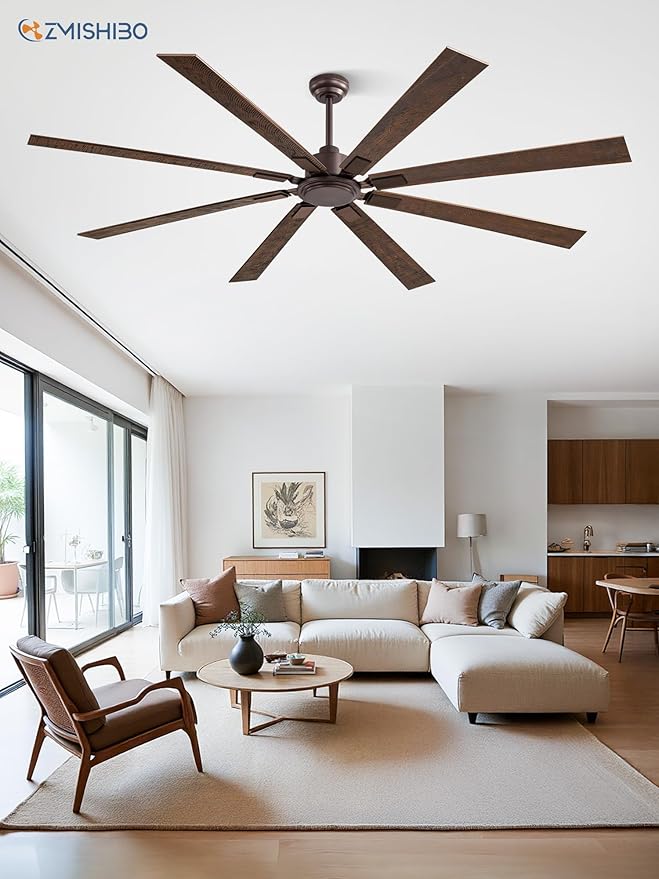 ZMISHIBO 80 Inch Ceiling Fan No Light with Remote Control 8 Blades Quiet DC Reversible Motor 6-Speed Timer Oil Rubbed Bronze Finish Indoor Outdoor Ceiling Fans for Patios Living Room Garage