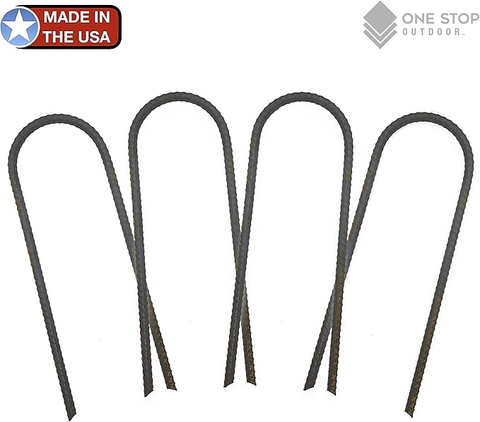 One Stop Outdoor USA Made - (10-Piece Set) Trampoline Wind Stakes 0.375 Inch Heavy Duty Stake Safety Ground Anchor Non-Galvanized Steel Rebar Wind Stakes