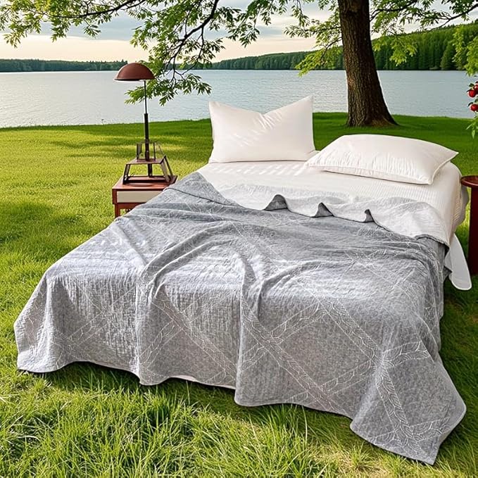 ITFRO Cooling 3 Layer Cotton Muslin Blanket for Hot Sleepers Twin Size 60x80 Inches Lightweight Breathable Reversible Summer Camping Blanket All Seasons for Couch Sofa Bed (Solid Grey 60x80)