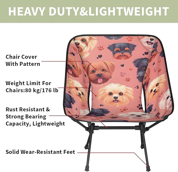 Honeybaby Folding Camping Chair Dogs Paw Prints Camping Chairs Lightweight Portable Chair Outdoor Foldable Chairs for Camping Travel Picnic Beach Hiking