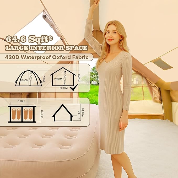 Inflatable Tents for Camping Large Inflatable Camping Tent with Hand Pump Easy Setup Tents for 2/4/6/8/10/12 People Portable Glamping Tent