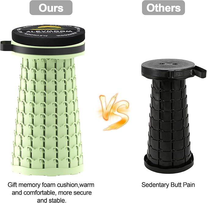 ALEVMOOM Upgraded Collapsible Stool with Cushion &amp Bag 18 H Portable Retractable Telescoping Folding Stool for Adults Lightweight But Sturdy Capacity 600 lbs for Camping Fishing Hiking Travel