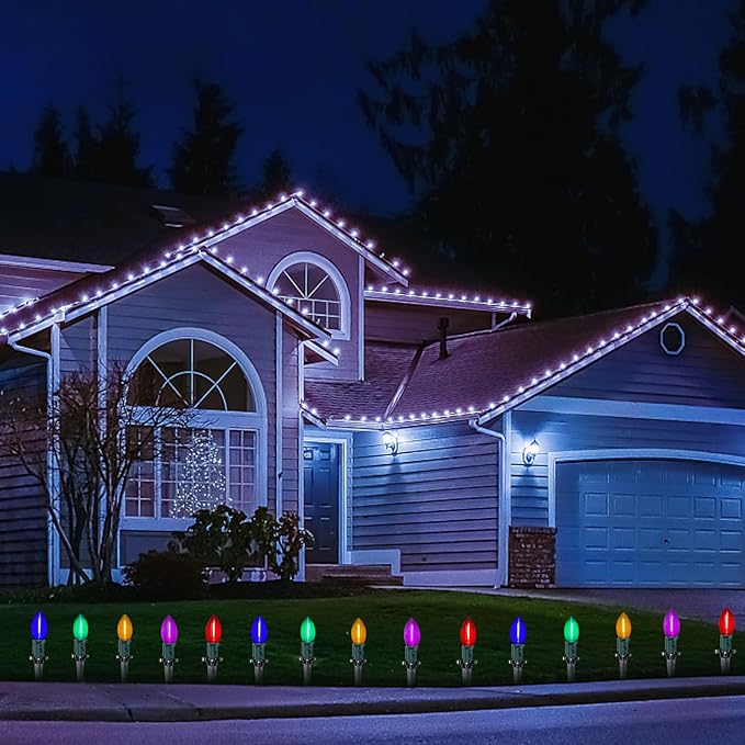 Abeja C9 LED Christmas Pathway Light 38FT Multicolor Pathway Christmas Lights w/ 27 Multicolored Jumbo LED Bulbs Connectable Christmas Walkway Lights Lawn Walkway Lane Marker Lighting Decoration