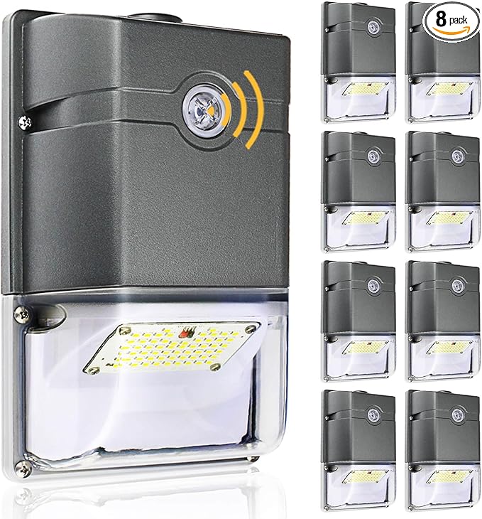 HiBay 8-Pack 35W Dusk to Dawn LED Wall Pack Lights Outdoor 4750LM 5000K Outside Light Fixture Replace 150-250W HPS/HID IP65 Photocell Security Flood Lighting AC 100-277V