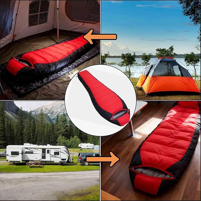 0 Degree Sleeping Bag 90% White Duck Down 5℉-50℉ Warm Sleeping Bag Includes Travel Pillow Camping Hiking Backpacking Sleeping Bags