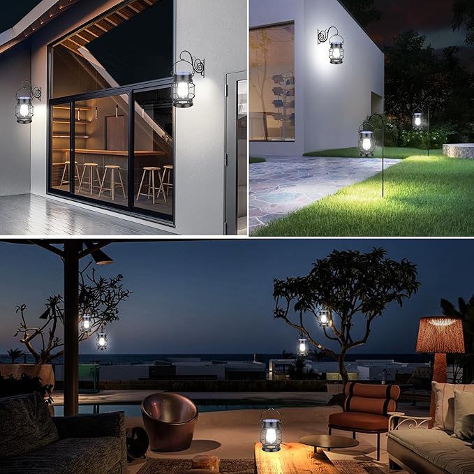 UBright 2 Pack Solar Lantern Lights Outdoor Waterproof Metal Hanging Solar Lights for Outside Lanterns Decorative Outdoor for Patio Porch Garden Lawn Cool White