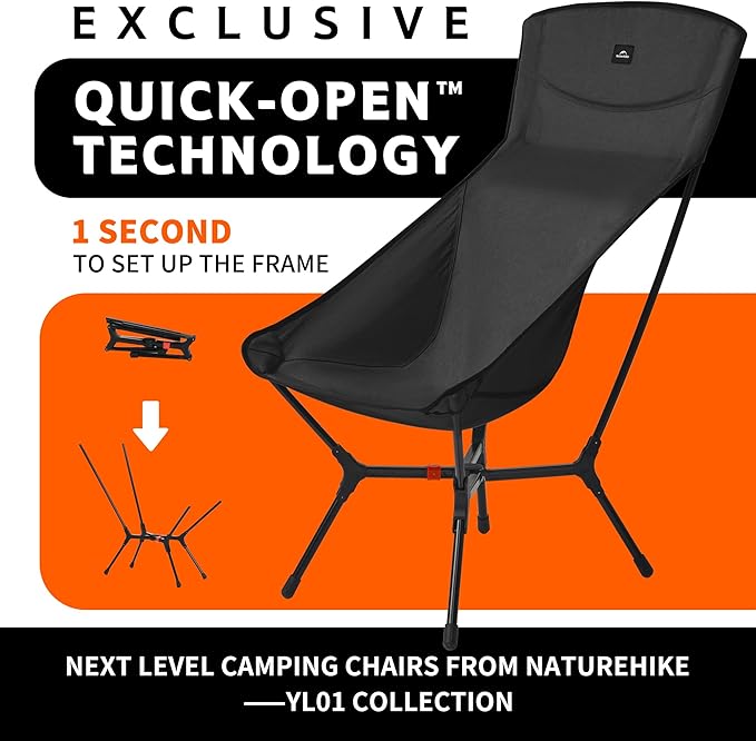 Naturehike YL01 Plus Snap Camping Chair 1 Second Setup Frame Portable Backpacking Chair with Padded Headrest Lightweight &amp Compact Folding Camp Chair