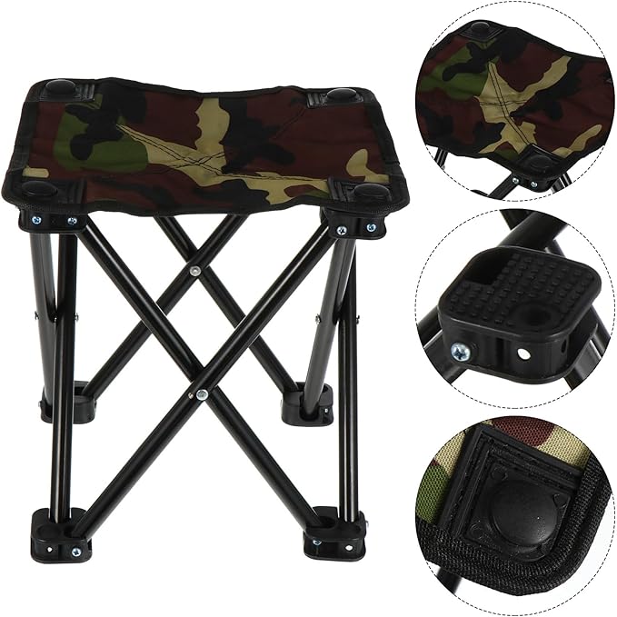 Mipcase Portable Folding Fishing Stool Outdoor Camping Chair with Camouflage Pattern Lightweight Foldable Seat for Hiking Fishing and Travel Random Color
