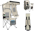 ptlsy Folding Camping Chair with Canopy Beach Chair with Canopy Shade with Cup Holders Cooler Bag for Camping Fishing Beach Sports and Concert (White)