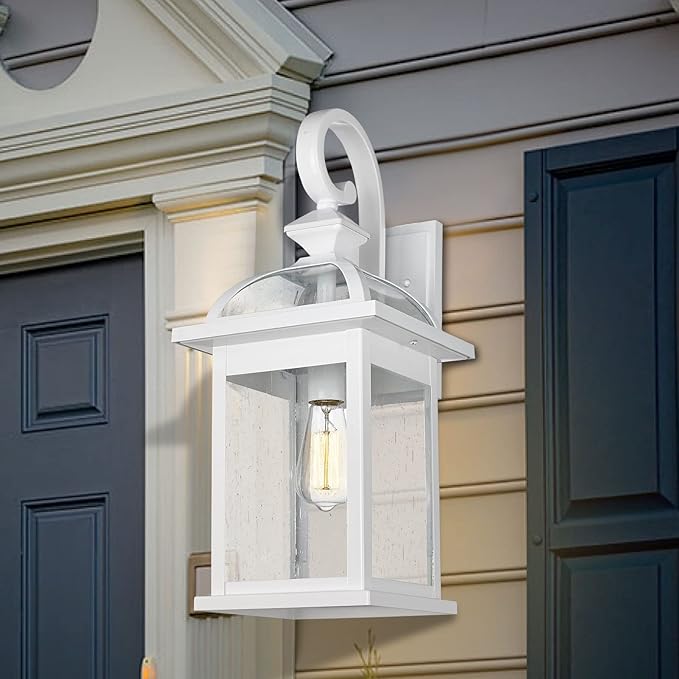 Darkaway Outdoor Lights Fixtures Wall Mount Large 22inch Outdoor Wall Sconce Lights with Seeded Glass Waterproof Outside Exterior Lights Fixture for House Front Porch Patio （Large White）