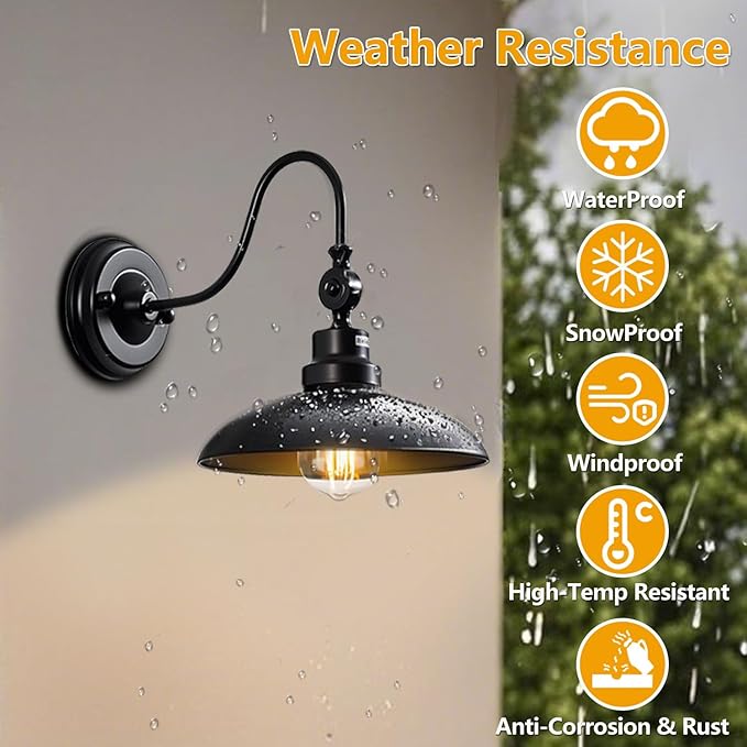 2-Pack Outdoor Wall Lights Matte Black Farmhouse Gooseneck Barn Light 9.8 inch Angle-Adjustable Waterproof Exterior Wall Light Fixtures Modern Wall Mount Porch Lights for House Garage Doorway