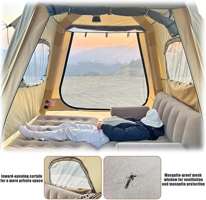 Camping Inflatable Tent with Pump 4 Person Easy Set up Glamping House with Mesh Waterproof Family Air Blow Up Tents