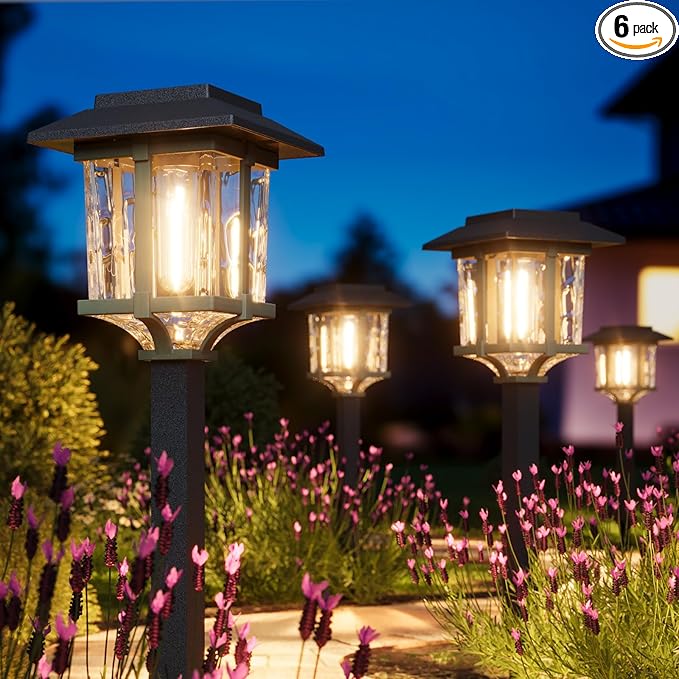 XMCOSY+ Solar Outdoor Lights Waterproof IP65 Solar-Powered Garden/Yard/Pathway Lights with Warm White 2-Tone Bronze-Wood Stainless Steel Design for Landscape Driveway Walkway Decorative