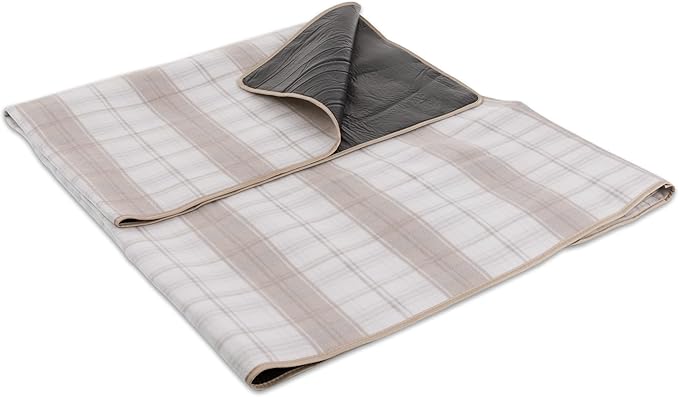 Picnic TIME Outdoor Picnic Blanket Tote 59x51 Foldable Beach &amp Camping Blanket with Soft Fleece Water-Resistant Bottom Adjustable Strap &amp Zippered Pocket (Neutral Plaid)