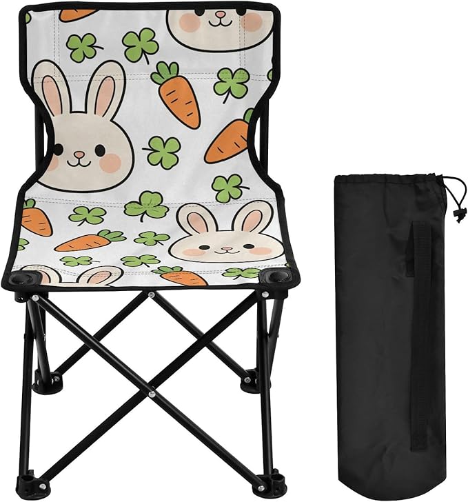 FRODOTGV Folding Camp Chairs Cute Bunny &amp Carrot Backpack Chair Carry Bag Included Portable for Waiting in Line Ice Fishing