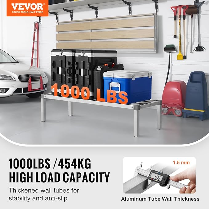 VEVOR Aluminum Dunnage Rack 48” x 20” Commercial Food Floor Rack 12” Off the Floor 1000 lbs Capacity All-Welded Aluminum Storage Rack for Storage in Restaurants Kitchens Garages and Vehicles