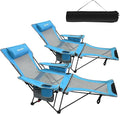 2-Pack Reclining Camping Chair 4 Position with Foot Rest Comfortable for Adults 265Ibs Folding Lounger Mesh Beach Chair with Cooler Bag and Cup Holder for Outdoor Patio