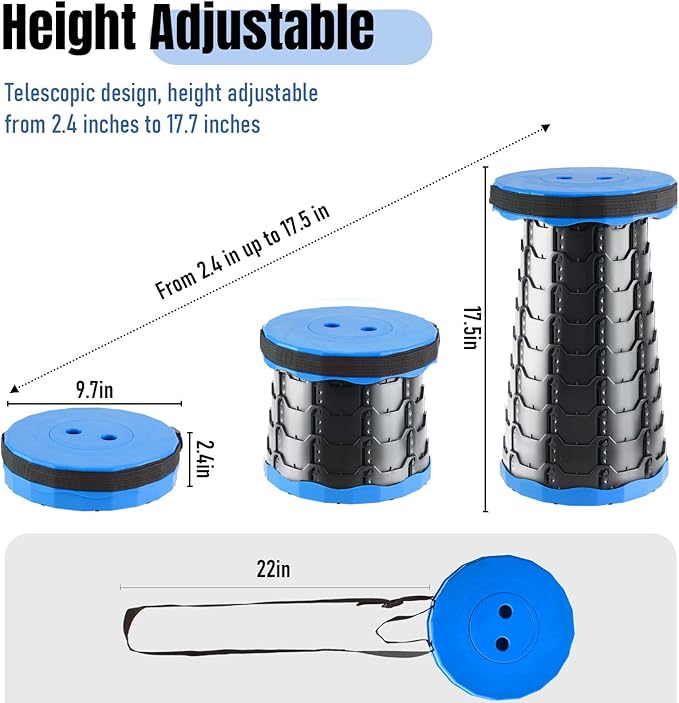 Upgraded Foldable Stool Thickened Set of 2 Portable Collapsible Stool Retractable Stool Foldable Portable Collapsible Chair for Fishing Hiking Tours BBQ Parties Outdoor Activities (Blue)