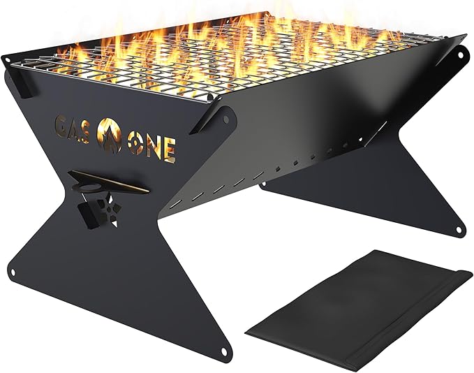 GasOne 15” Portable Charcoal Grill – Foldable BBQ Grill – Camping Grills for Backyard Bonfire Patio – Heavy-Duty Portable Fire Pit – Camp Cooking Gear
