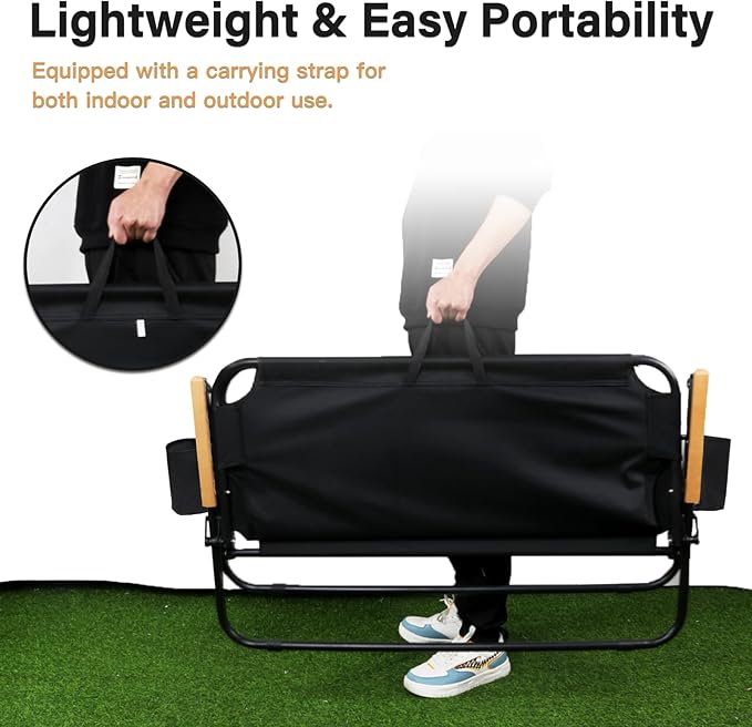 Loveseat Camping Chair Folding Double Camping Chair Portable Beach Chair with Armrests and Cup Holder for GardenPatioTravelFishing