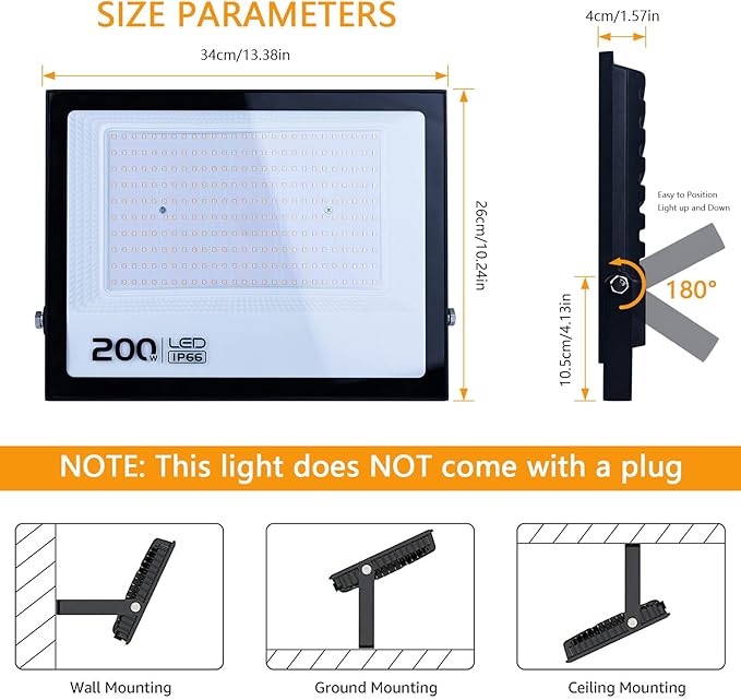 MIHEAL 1pack 200W LED Flood Light Warm White 3000K IP66 Waterproof Super Bright Work Light 110V Outdoor Floodlight for Yard Garden Garage Lawn Court