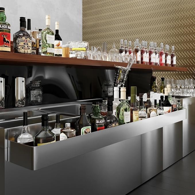 72 in. Abreast Double-Tier Stainless Steel Speed Rail Rack – Liquor Bottle Organizer for Bars Restaurants Nightclubs and Home Bars