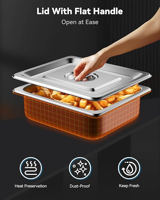 4 Pack Hotel Pans with Lids 1/2 Size 4 Deep Steam Table Pans Stainless Steel Food Pans 22 Gauge Anti Jam 12.8 L x 10.4 W Commercial Food Storage Containers