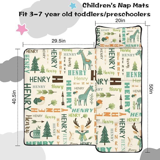 Personalized Toddler Nap Mat – Custom Name Sleeping Bag with Pillow &amp Blanket Roll-Up Nap Mats for Daycare