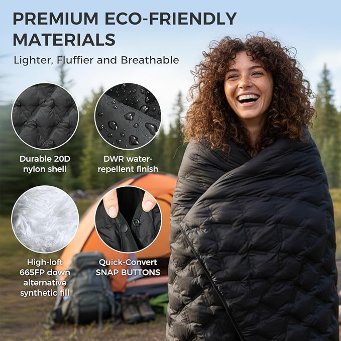 ATEPA Wearable Sleeping Bag Recycled Warm Winter Camping Blanket Wearable Poncho for Outdoor Stadium Sports Women Men