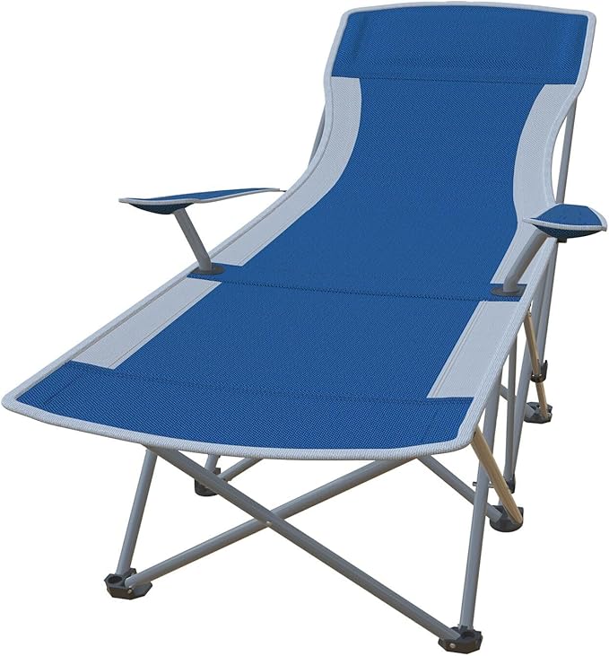 Folding Beach Chair Recliner for Adults - Heavy Duty 300lbs Camping Chair with Adjustable Backrest &amp Footrest Portable Outdoor Lounge Chair for Backyard Fishing Travel