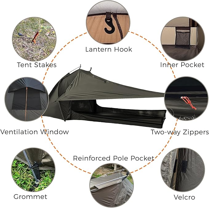 Onewind Ultralight One Person Tent Single Person Fishing Tent with Rainfly Poles Easy Setup for 3 Season Camping Hiking Backpacking