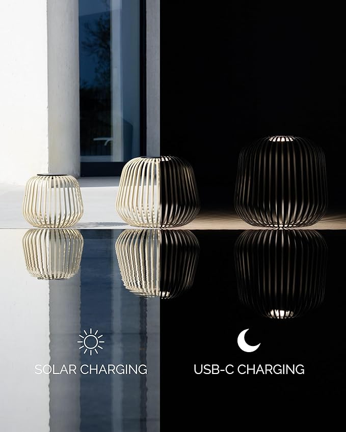 LUUK Studio Solis Wireless Solar LED Ambient Lamp Warm White Indoor Outdoor Cordless Lighting Rust-Resistant Ideal for Patio Garden Bedroom USB-C Rechargeable Soft Cozy Style Sand Size M