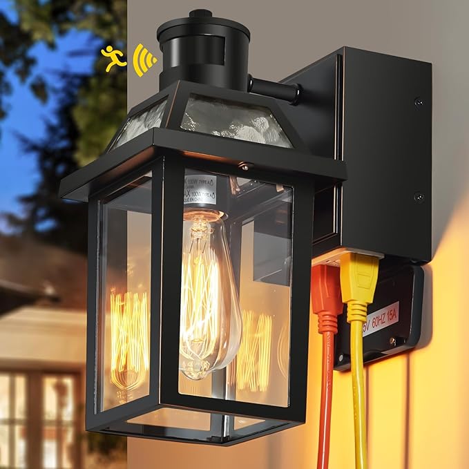 Porch Lights with GFCI Outlet Dusk to Dawn Outdoor Lights with Outlet 3 Lighting Modes Exterior Light Fixture Waterproof Outside Lights for House Front Door Patio Garage