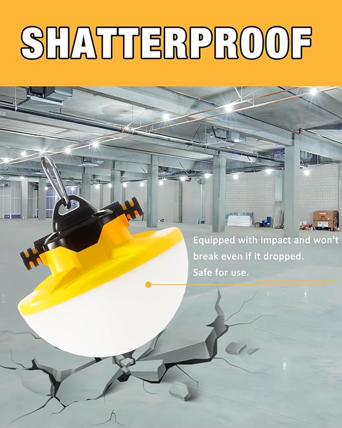 100FT Construction String Light 130W 16000Lm 5000K Industrial Grade LED String Work lights IP65 Waterproof Temporary Lighting for Construction Sites Renovation Mine Cave Job Site Walkways