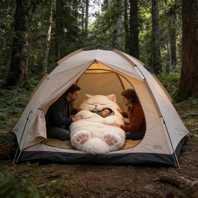 Cat Sleeping Bag for Human | Fluff-y Cat Sleeping Bag for Adults | Adorable Cats Envelope SleepingBags | Washable Warm Blanket for Camping Travel Sleepovers Home Lounging
