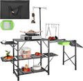 VEVOR Camping Kitchen Table with Sink Aluminum Folding Portable Outdoor Cook Station 2 Shelves &amp Carrying Bag for Picnic BBQ Beach Traveling