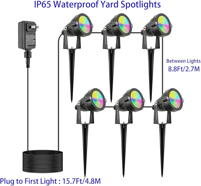 24W Halloween SpotLights with Timer IP65 Waterproof Metal Landscape Lights RGB Spot Lights Outdoor Color Changing Spotlight for Yard Garden 6 Lights