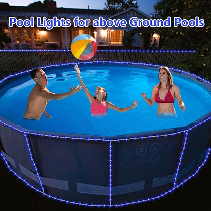 QITONG Blue Solar Rope Lights Outdoor 2 Pack Each 33ft 100LED String Light Fairy Lights in Clear Thin Tube with 8 Modes