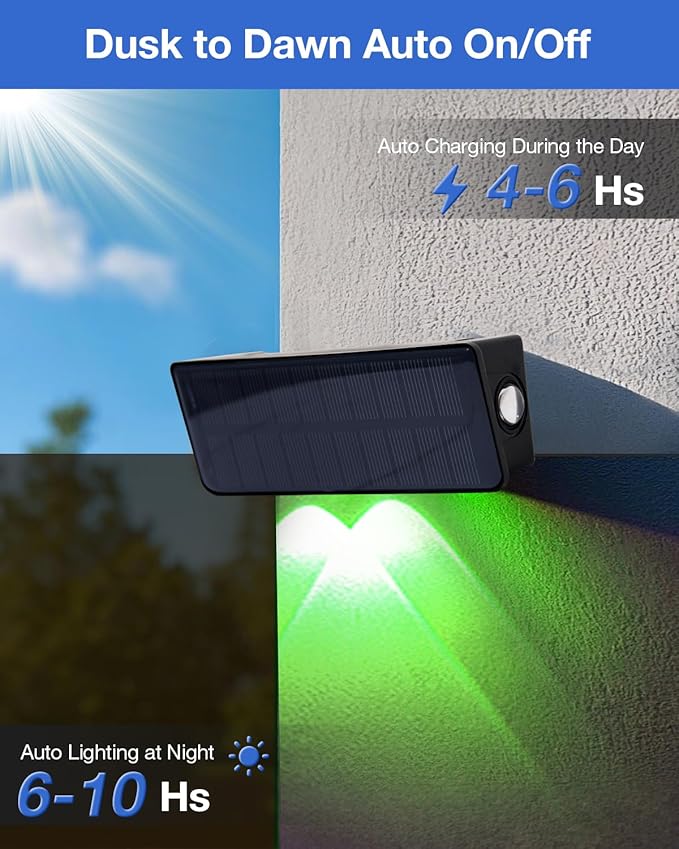 Fence Lights Solar Powered Outdoor Waterproof 3 Sided Wall LED Landscaping for Yard Deck Patio Rail Garage Pool Balcony Energy Efficient Warm White Safety (Multicolor Down-8Pack Light)