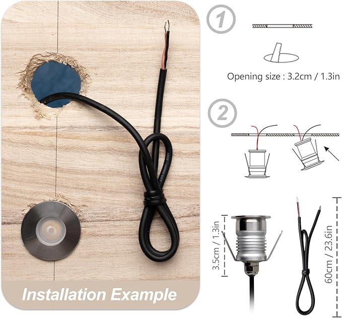 203 LED Underground Lamp 1W DC12-24V IP67 Low-Voltage Recessed Type Stainless Steel 304 Cover Suitable for Outdoor Grounds Decks Squares Parks Courtyards (3000K 6P-B)