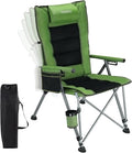 Folding Camping Chair with Cup Holder and Storage Bag Heavy Duty Support 400 LBS Oversized Collapsible Portable Adjustable Back Support Camping Chair for Outdoor (Adjustable-Green)