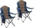 2 Pack Folding Camping Chairs for Adults - High Back Padded Outdoor Lawn Chairs with Lumbar Support &amp Cup Holder 400lbs Heavy Duty Portable Camping Chairs Set (Blue &amp Brown 2 PCS)