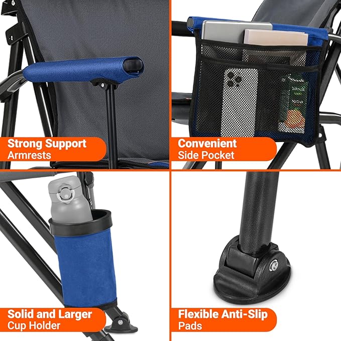Overmont Camping Chair with Lumbar Support for Adults - Oversized with High Back Supports 450 LBS - Heavy Duty Folding Chair Portable for Outdoor Lawn Patio Balcony with Patent No.: US D1.028.543 S