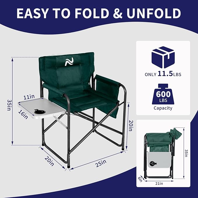 Slsy Heated Director Chair Portable Heated Camping Chair with 3 Heat Levels Heavy-Duty Outdoor Chair for Lawn Outdoor Picnic Lounge Patio