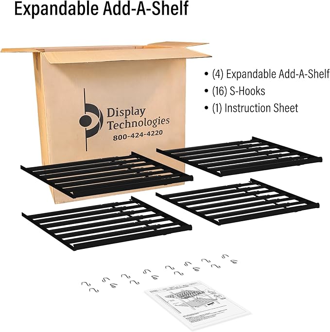Display Technologies Cold Vault Expandable Add-A-Shelf (Pack of 4) - Maximize Storage and Organization in Your Cold Storage Drink Organizer for Cans Bottles and More