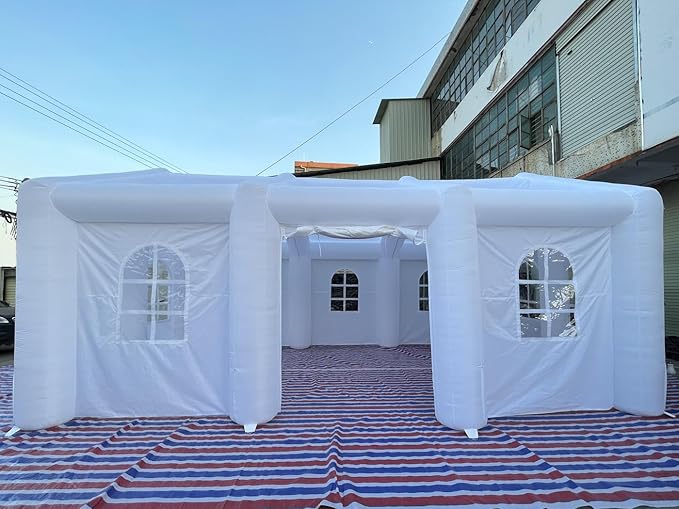 Portable White Inflatable Wedding Tent with Colorful LED Lights 1 Door House Building Outdoor Marquee Windows Church for Party 26.3 x 16.4 x 13.1FT