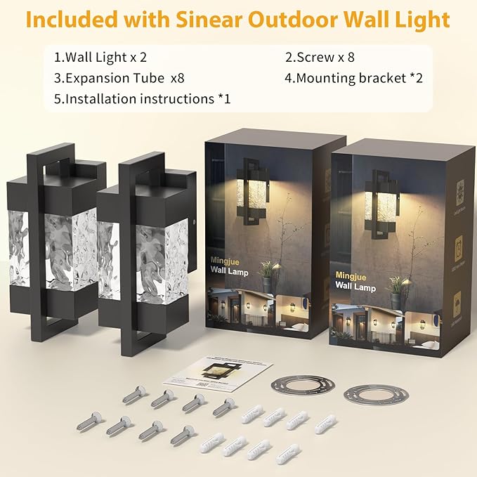 5000LM LED Outdoor Wall Light 3000K Porch Lights Outdoor with IP66 Waterproof for Outdoor Decor Matte Black Outside Wall Mount Lights for House Front Door Porch Garage Patio (2 Pack)