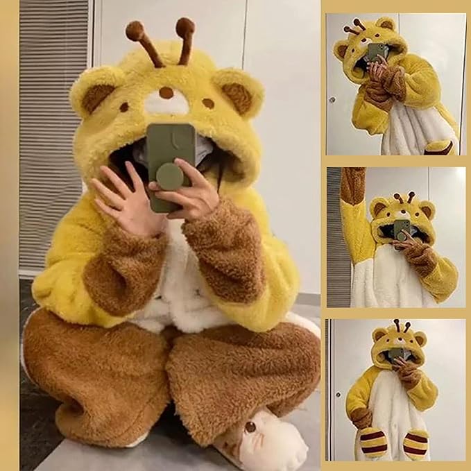 Warm one-piece blanket pajamas in autumn and winter cute shark capybara robe hooded coral velvet padded velvet home clothes.