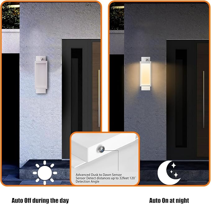 Modern Outdoor Light Fixtures Dusk to Dawn Outdoor Lighting15 Exterior Wall Sconce Porch Light Black Garage Lights Wall Lamp Waterproof Outdoor Lights for House Garden Front DoorWhite